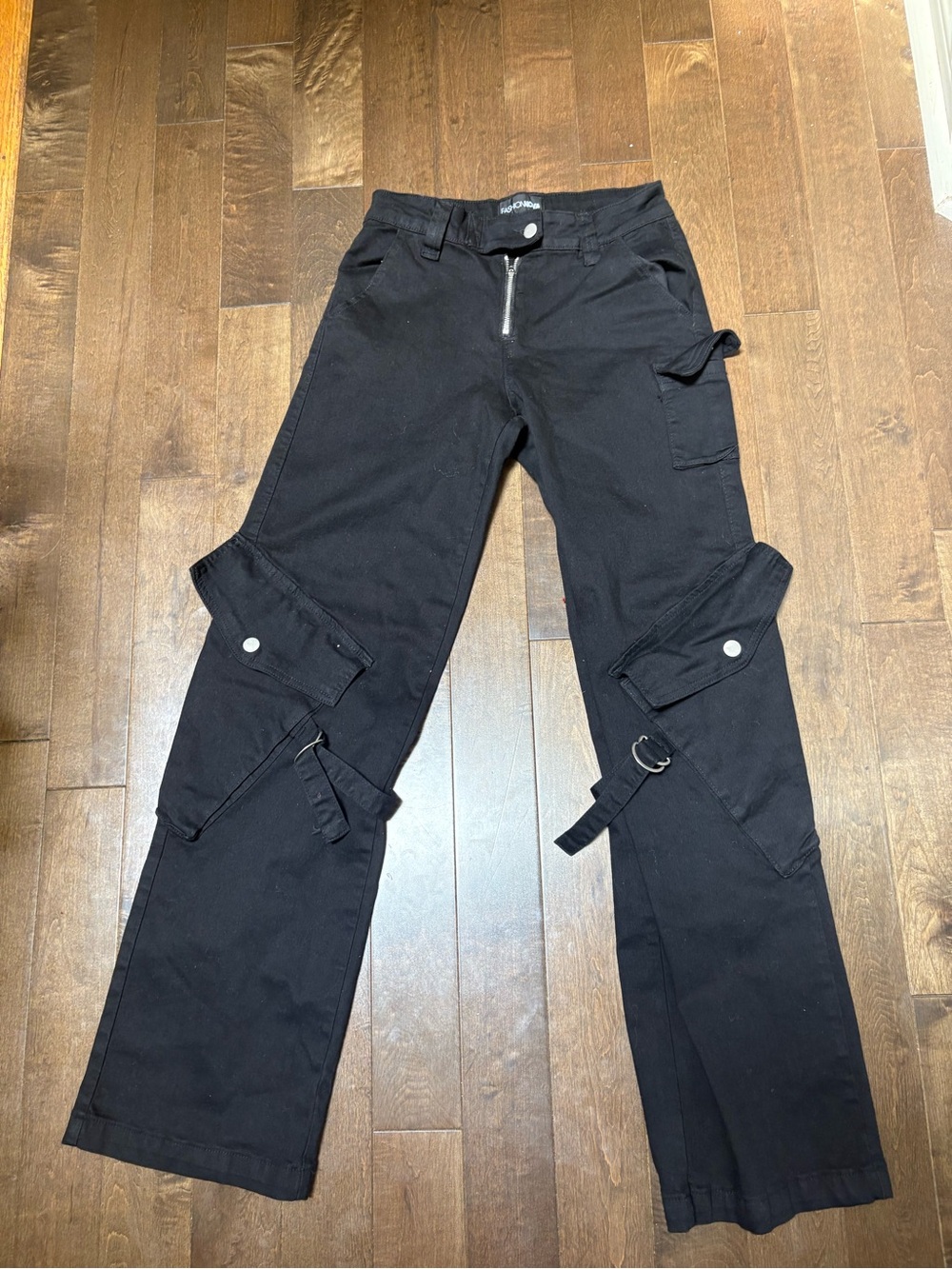 Fashion Nova Black Cargo Pants with Strap Details